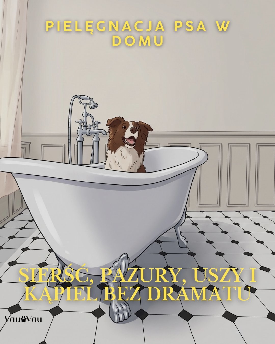 Okładka e-booka Pielęgnacja psa w domu — pies w wannie