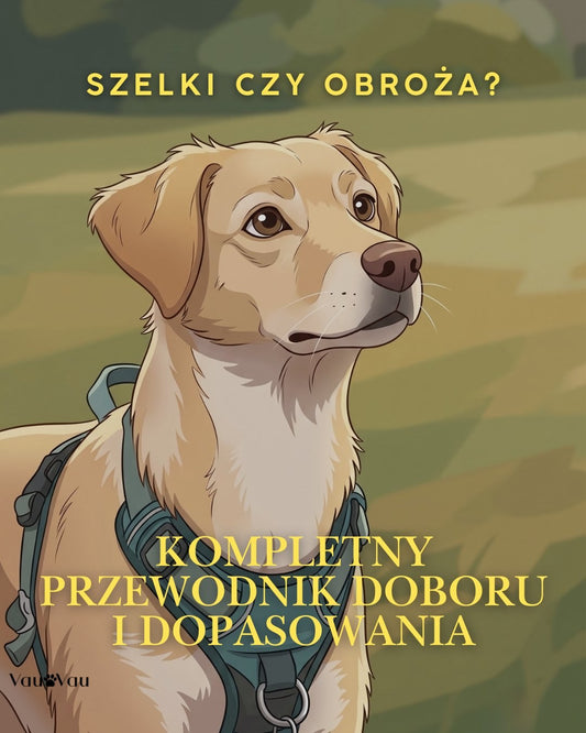 Okładka e-booka Szelki czy obroża — pies w szelkach na łące