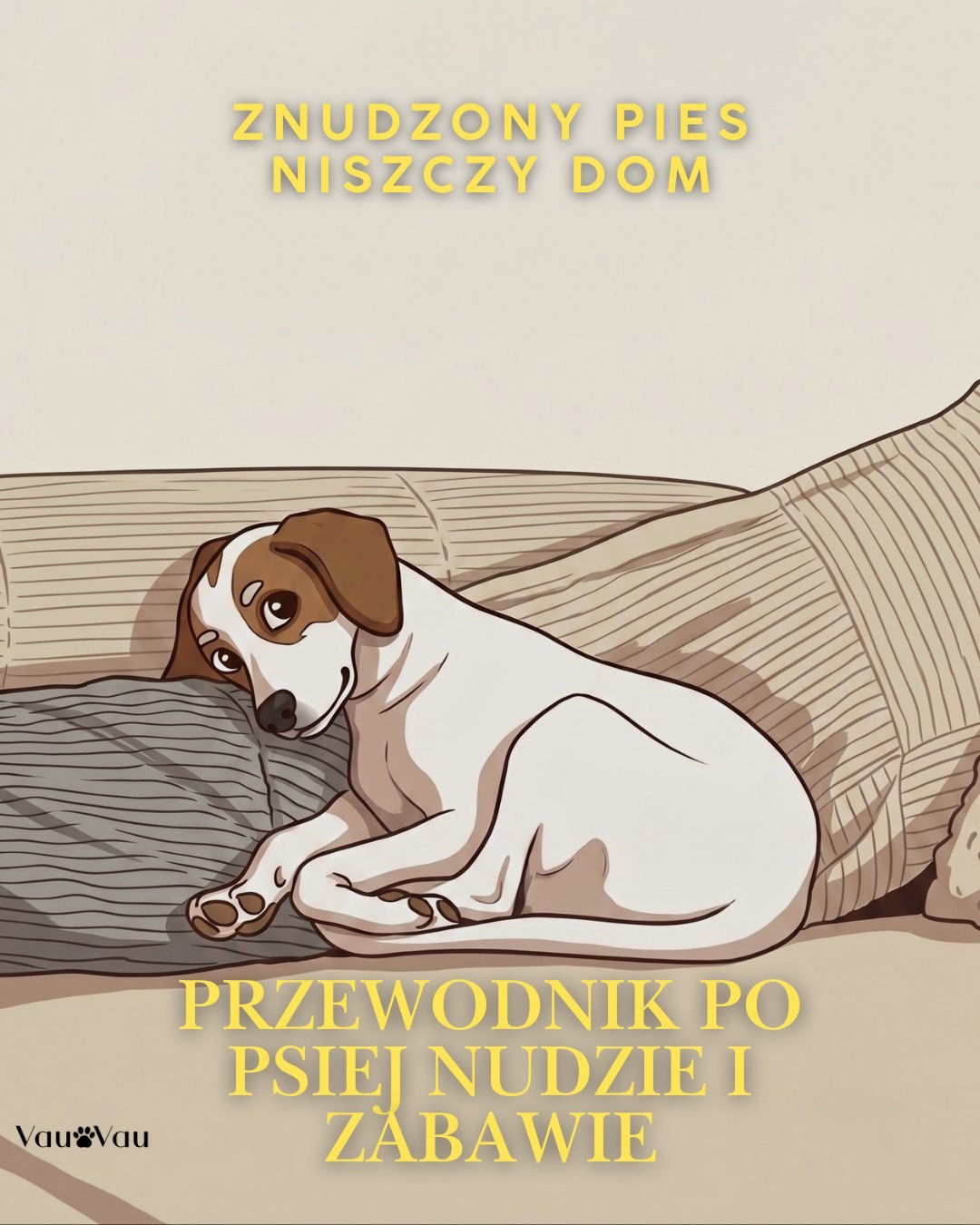 Okładka e-booka Znudzony pies niszczy dom — pies leżący na kanapie